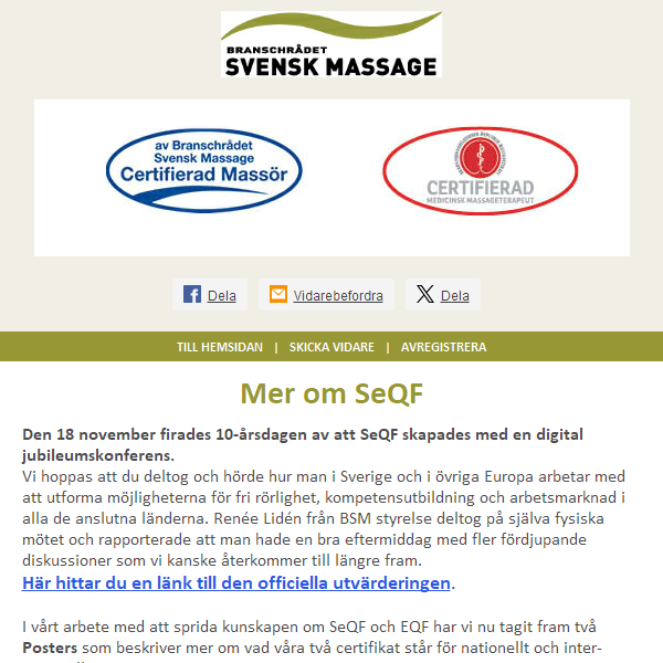Lite mer aktuell information om SeQF
