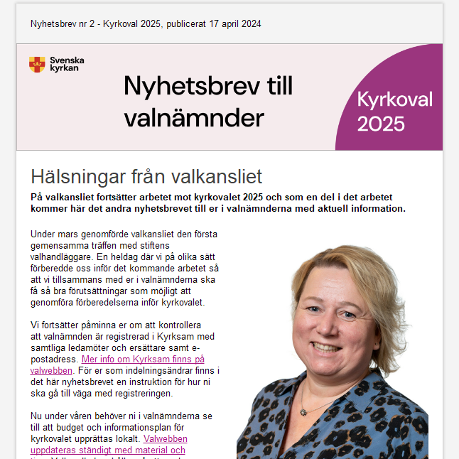 Kyrkoval 2025 till valnämnder nr 2