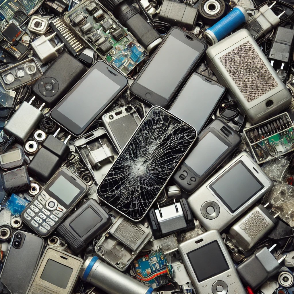 Bild på insamlad och trasig elektronik