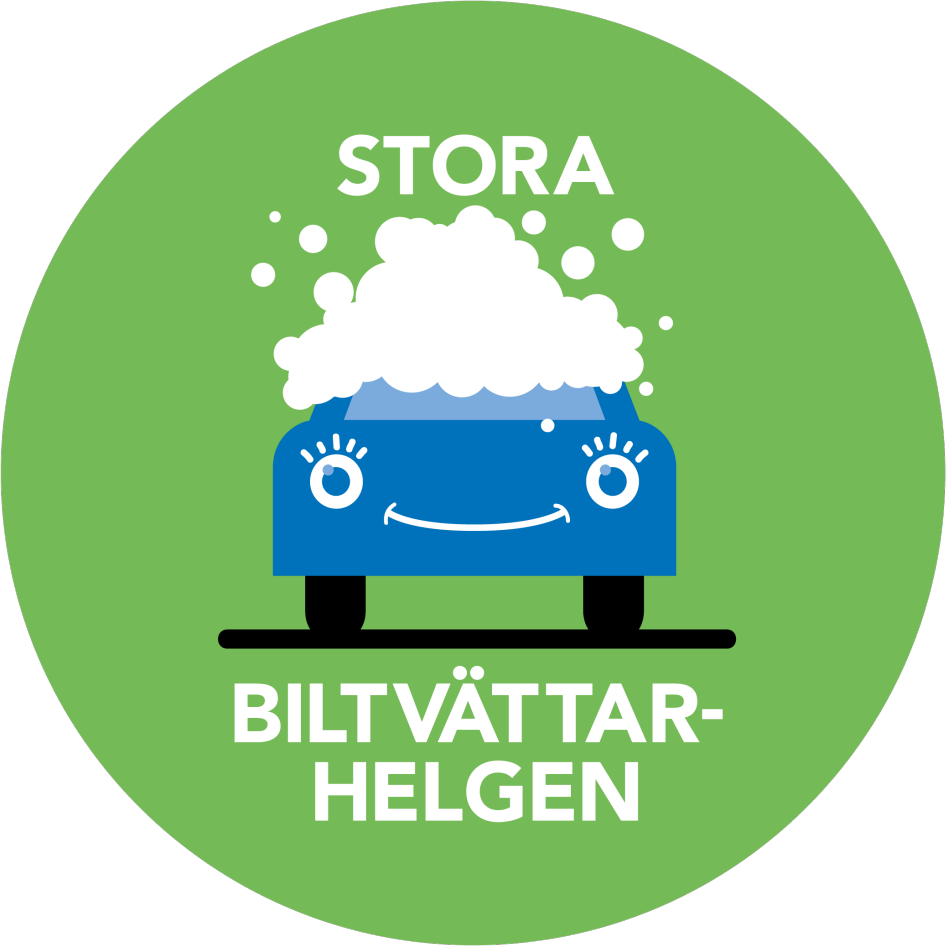 illustration av bil i biltvätt, med text Stora biltvättarhelgen