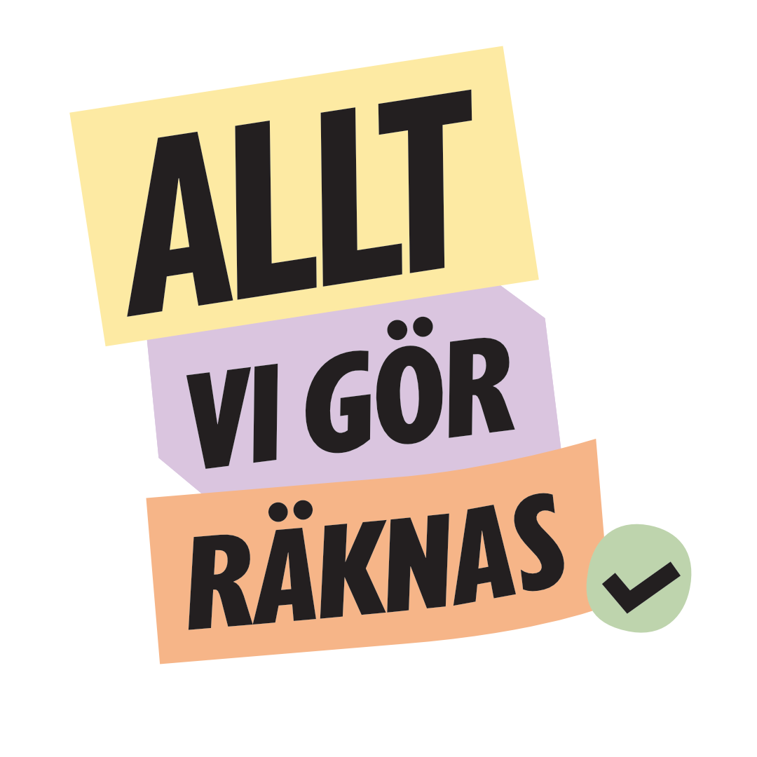 Logotyp i olika färger med texten Allt vi gör räknas