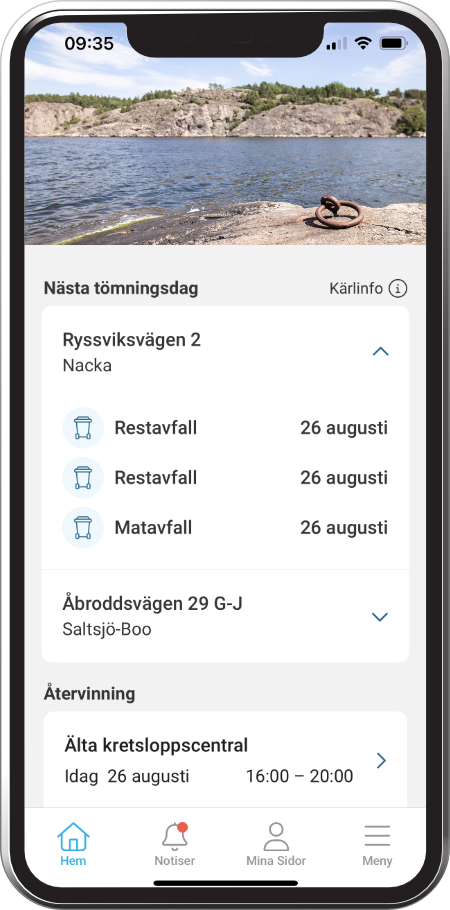mobiltelefon med nacka vatten och avfalls mobilapp